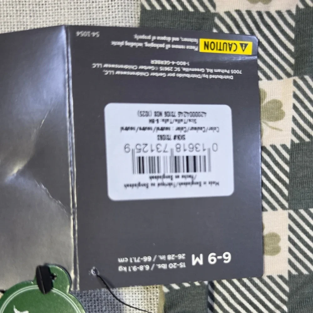 Modern Moments by Gerber Baby Shamrock Checkered Zipper Footed Sleeper 6-9M NWT